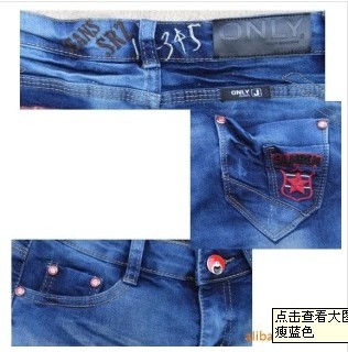 供应紧身缩脚牛仔裤，显瘦蓝色